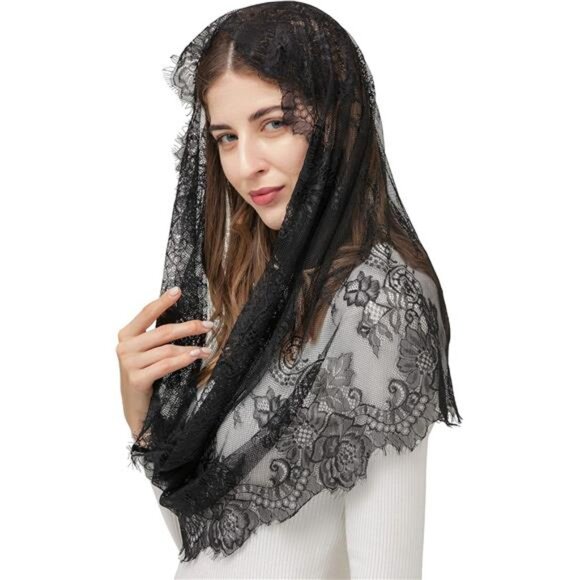 Spanish Style Lace Traditional Head Cover Black - Picture 2 of 4